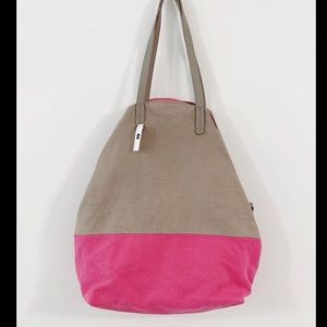 Gap large pink grey color block canvas tote bag